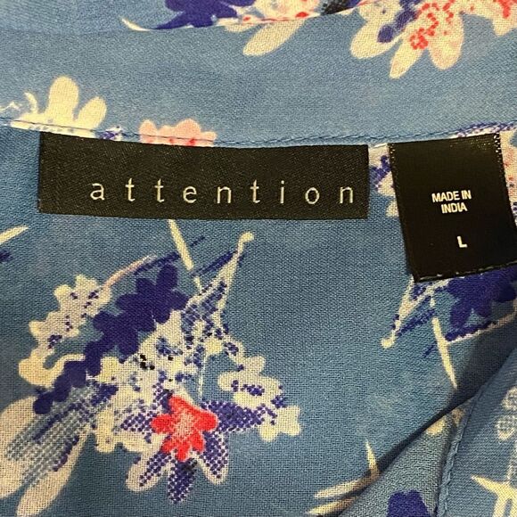 Attention Blue Floral Sleeveless Blouse Womens Size Large Lightweight Semi Sheer - Picture 4 of 6